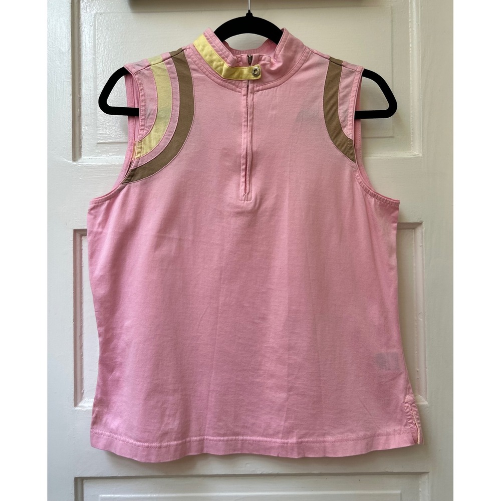 Jamie Sadock Pink Sleeveless Quarter Zip Mock Neck Golf Top Medium